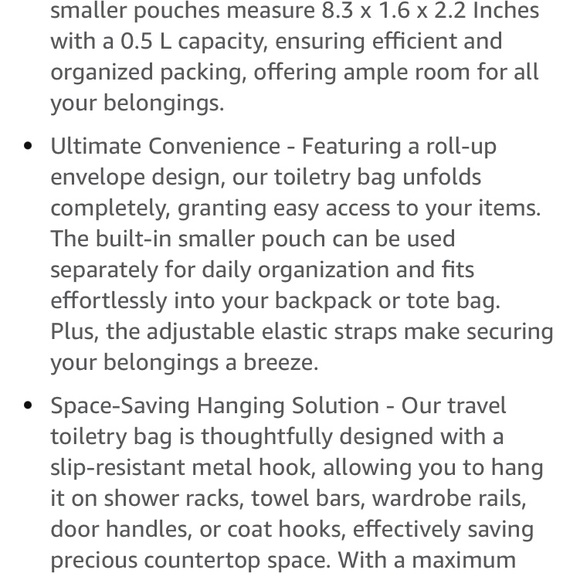 Roll-Up Makeup Bag, Hanging Travel Toiletry Bag - Picture 5 of 7